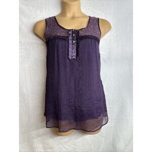 Studio Y Y2K Purple Sheer Lace Babydoll Tank Top L Chiffon Rhinestone Boho